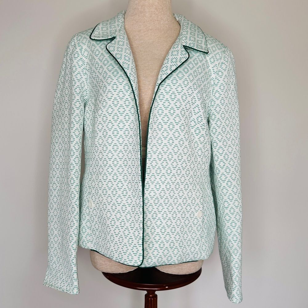 Nina Mclemore Diamond Printed Blazer Green and White Size 12